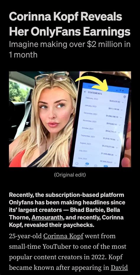 Corinna Kopf Reveals Her Onlyfans Earnings Imagine Making Over 2 Corinna Kopf Reveals Her Onlyfans Earnings Imagine Making Over 2