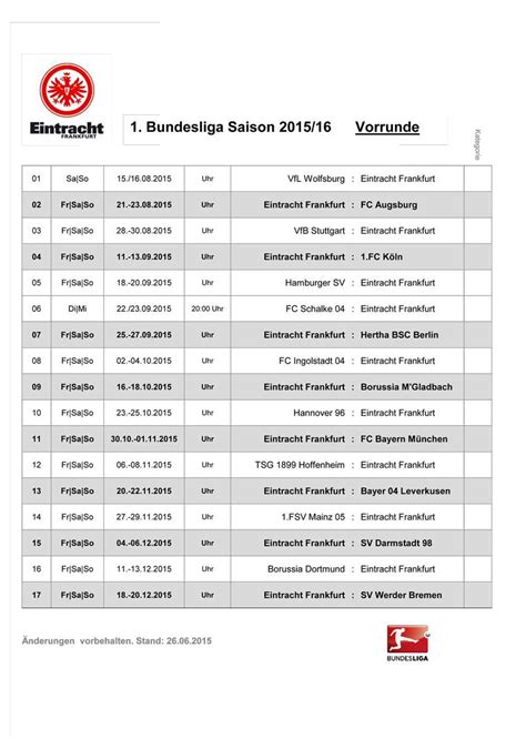 Spielplan Eintracht